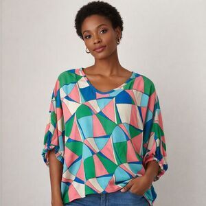 First Love by Lovlyn Colorful Geometric Blouse – Retro Chic Size M